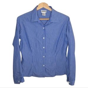 Willi Smith | Classic Blue & White Striped Fitted Button Front Shirt Size Medium